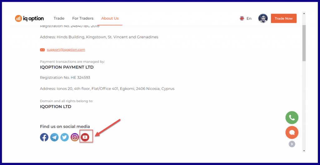 Contact to IQ Option by YouTube