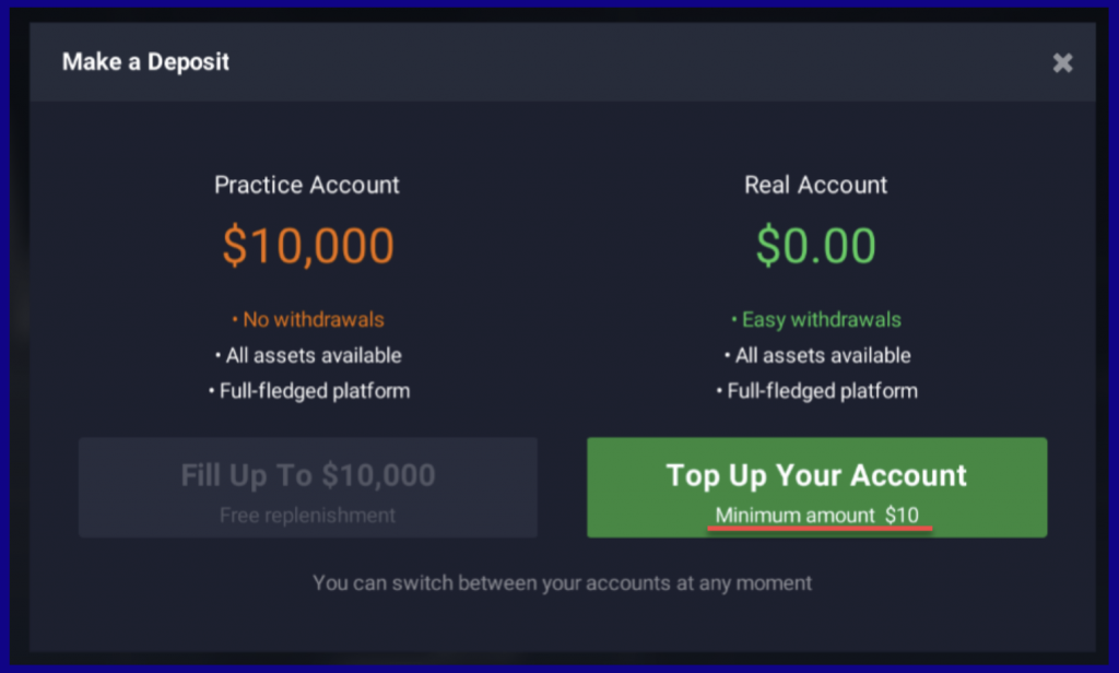 Limits for Deposits on IqOption