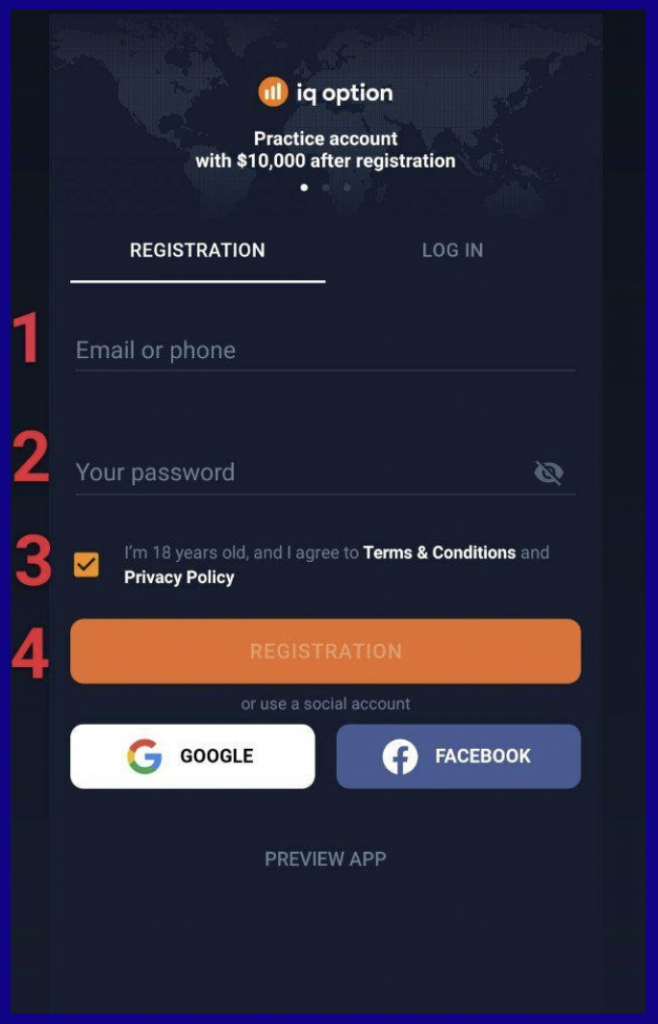 Open IQOption Account with Android App