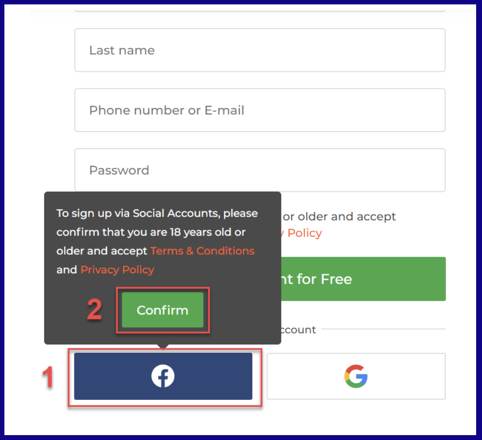 Open IQOption Account with Facebook