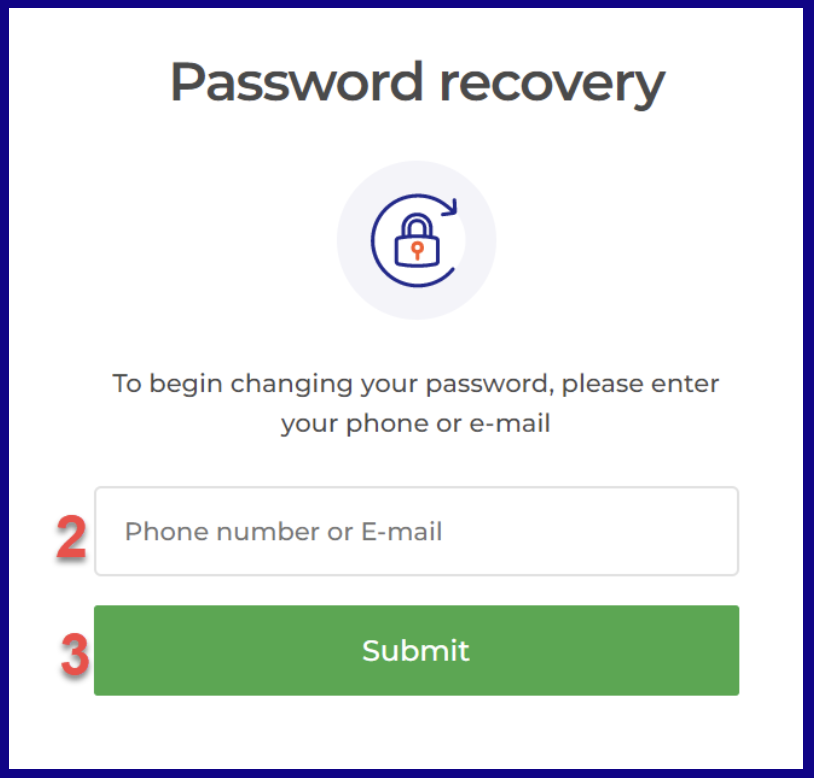 Enter your phone number or your email to recover IQOption access