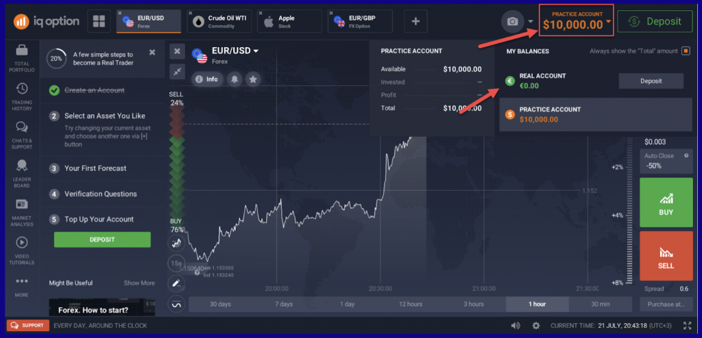 Switch Between IQOption Demo and Real Account