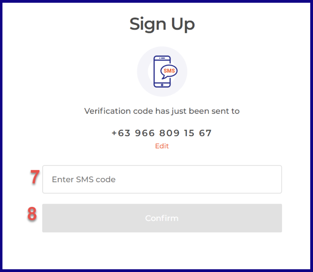 Verification code SMS - IQOption